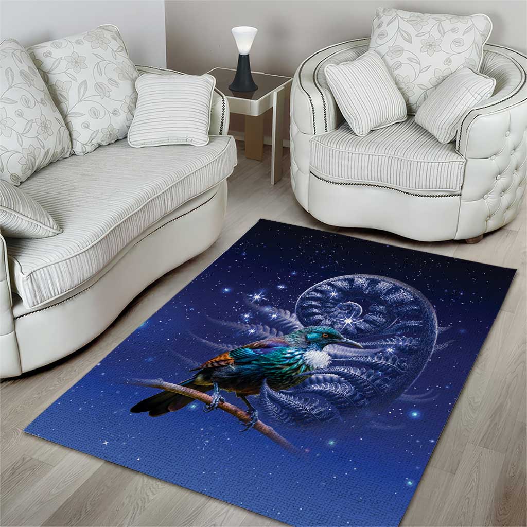 Tui Bird Matariki Galaxy Area Rug Koru Silver Fern Aotearoa LT9 - Polynesian Pride