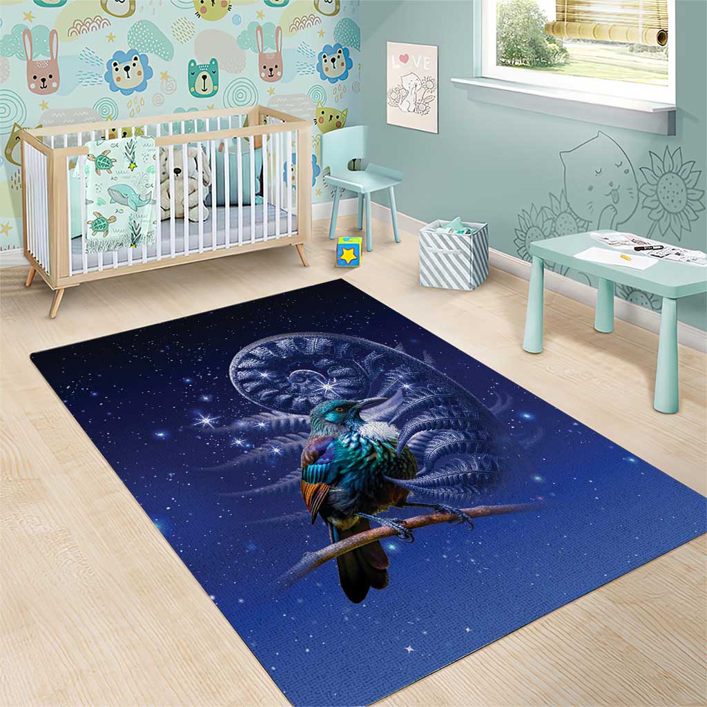 Tui Bird Matariki Galaxy Area Rug Koru Silver Fern Aotearoa LT9 - Polynesian Pride