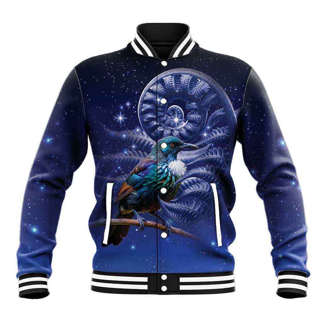 Tui Bird Matariki Galaxy Baseball Jacket Koru Silver Fern Aotearoa LT9 Unisex Galaxy - Polynesian Pride