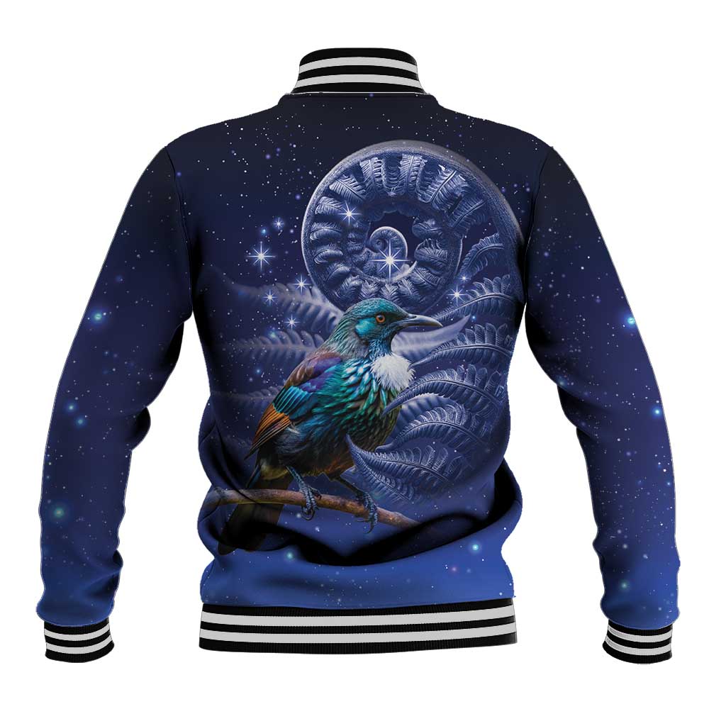Tui Bird Matariki Galaxy Baseball Jacket Koru Silver Fern Aotearoa LT9 - Polynesian Pride