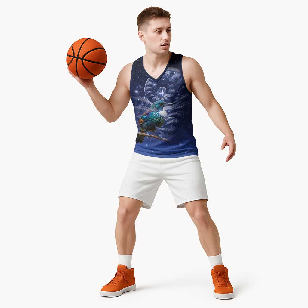 Tui Bird Matariki Galaxy Basketball Jersey Koru Silver Fern Aotearoa LT9 - Polynesian Pride