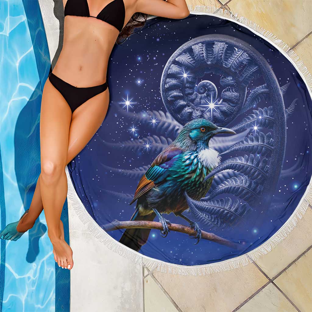 Tui Bird Matariki Galaxy Beach Blanket Koru Silver Fern Aotearoa LT9 - Polynesian Pride