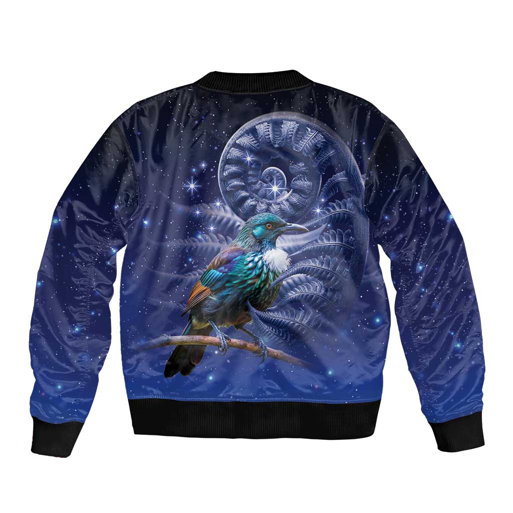 Tui Bird Matariki Galaxy Bomber Jacket Koru Silver Fern Aotearoa LT9 - Polynesian Pride