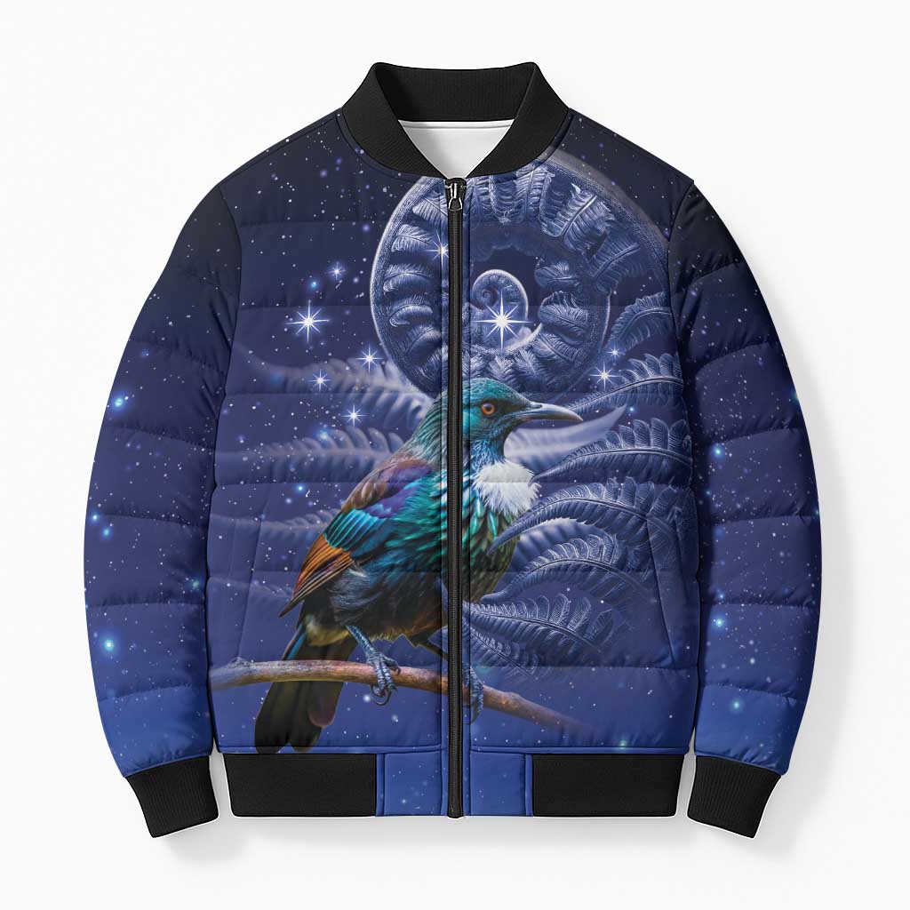 Tui Bird Matariki Galaxy Bomber Puffer Jacket Koru Silver Fern Aotearoa LT9 Unisex Galaxy - Polynesian Pride