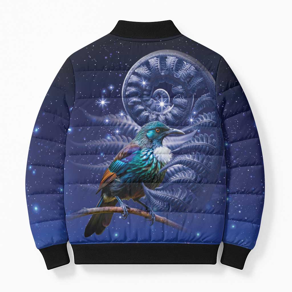 Tui Bird Matariki Galaxy Bomber Puffer Jacket Koru Silver Fern Aotearoa LT9 - Polynesian Pride