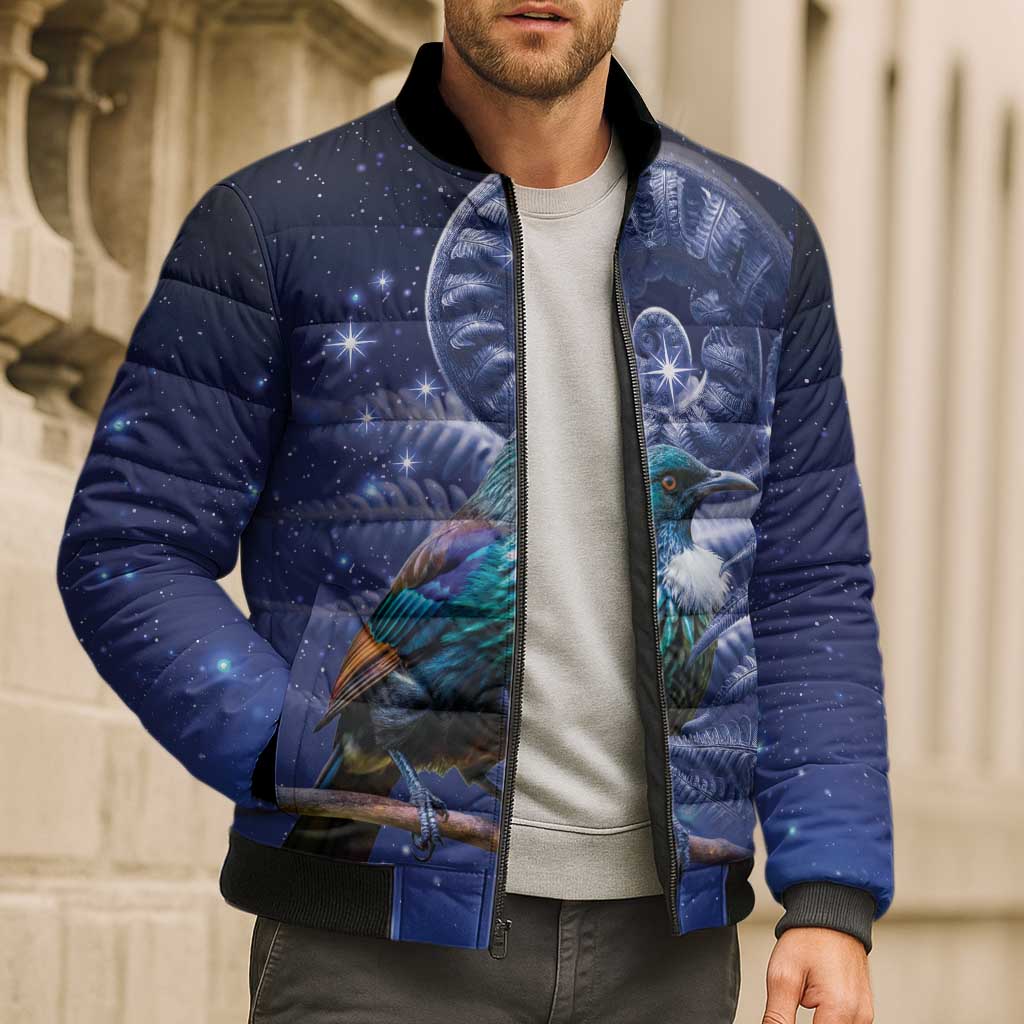 Tui Bird Matariki Galaxy Bomber Puffer Jacket Koru Silver Fern Aotearoa LT9 - Polynesian Pride