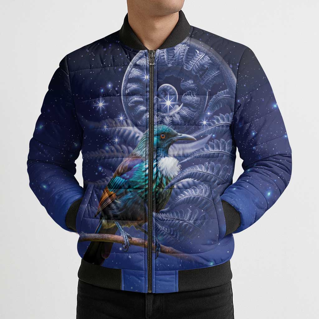 Tui Bird Matariki Galaxy Bomber Puffer Jacket Koru Silver Fern Aotearoa LT9 - Polynesian Pride