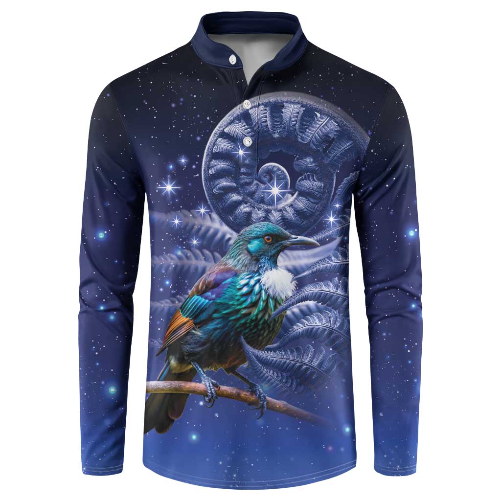 Tui Bird Matariki Galaxy Button Sweatshirt Koru Silver Fern Aotearoa LT9 Galaxy - Polynesian Pride