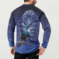 Tui Bird Matariki Galaxy Button Sweatshirt Koru Silver Fern Aotearoa LT9 - Polynesian Pride
