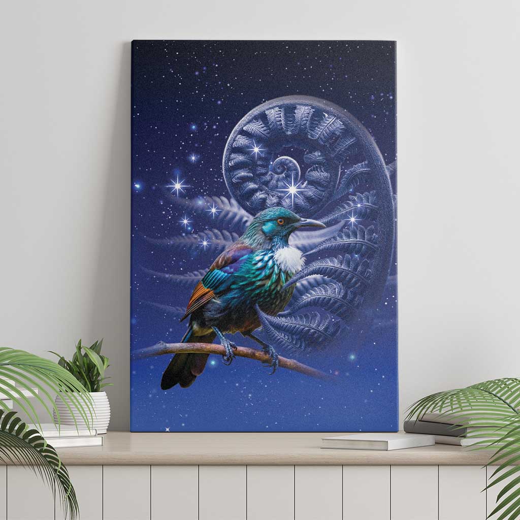 Tui Bird Matariki Galaxy Canvas Wall Art Koru Silver Fern Aotearoa LT9 - Polynesian Pride