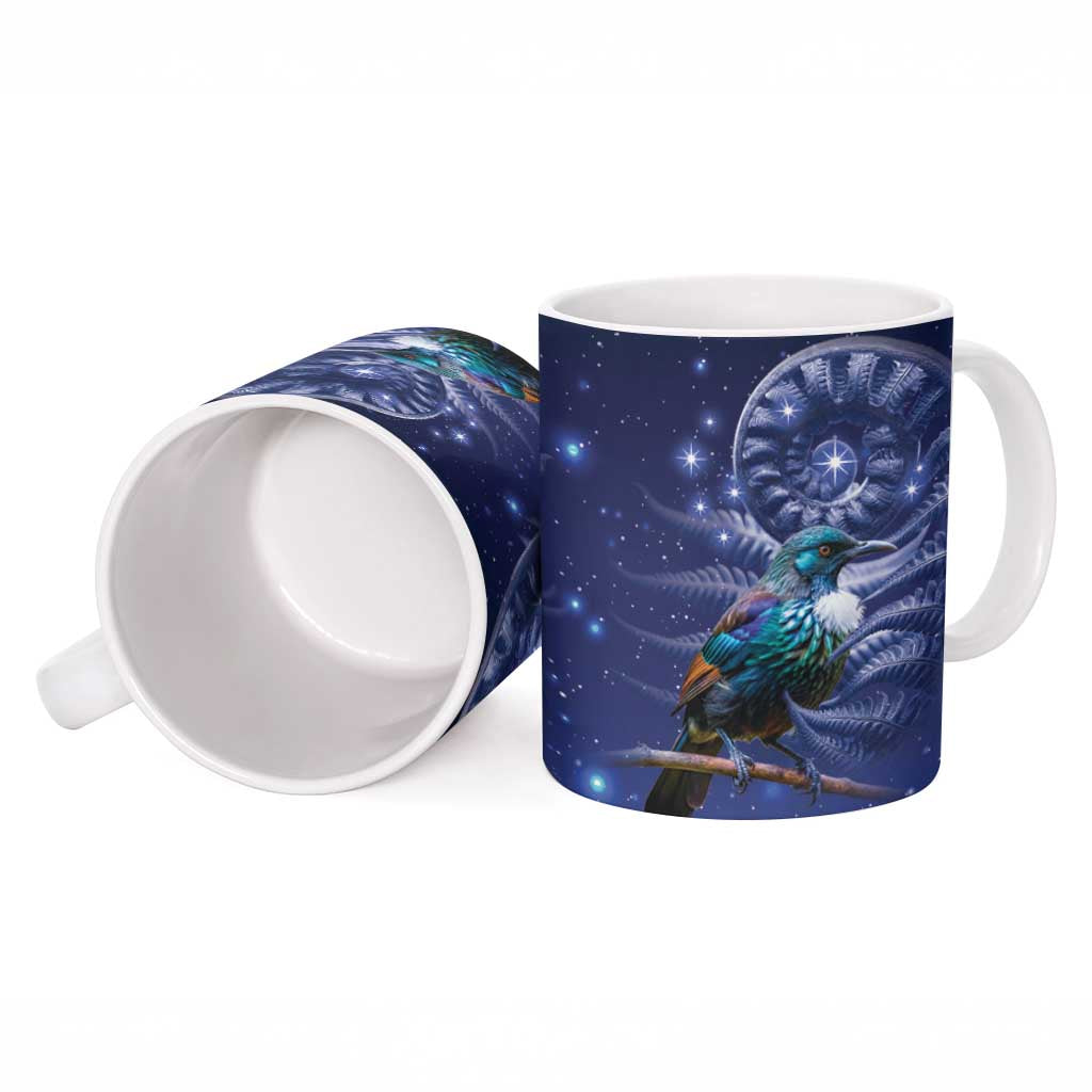 Tui Bird Matariki Galaxy Ceramic Mug Koru Silver Fern Aotearoa LT9 - Polynesian Pride