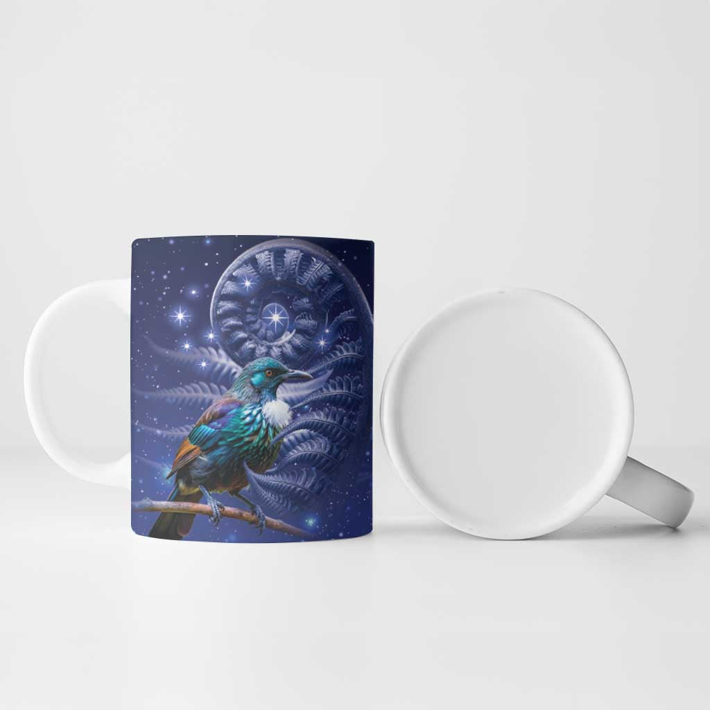 Tui Bird Matariki Galaxy Ceramic Mug Koru Silver Fern Aotearoa LT9 - Polynesian Pride