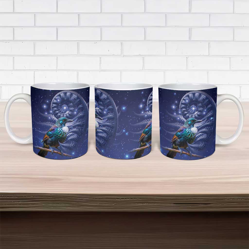 Tui Bird Matariki Galaxy Ceramic Mug Koru Silver Fern Aotearoa LT9 - Polynesian Pride