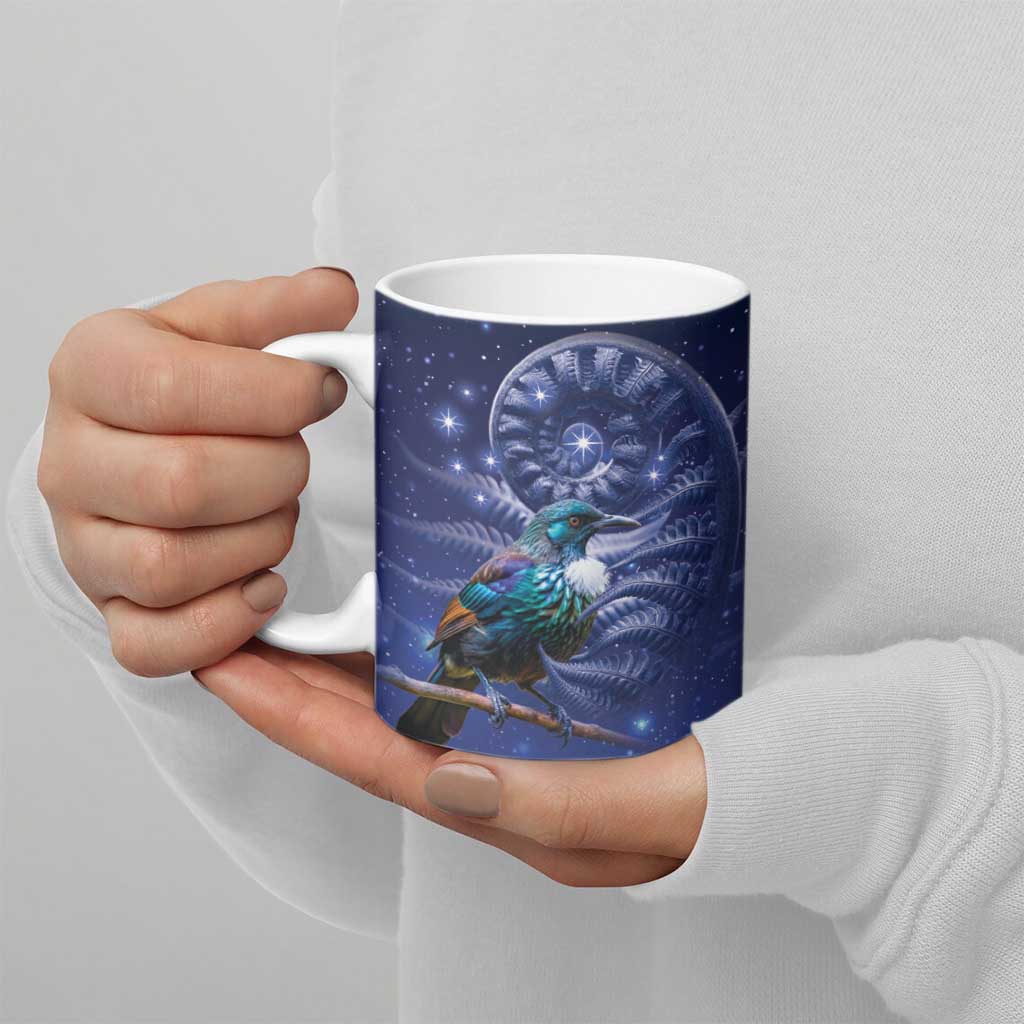 Tui Bird Matariki Galaxy Ceramic Mug Koru Silver Fern Aotearoa LT9 - Polynesian Pride