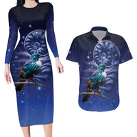 Tui Bird Matariki Galaxy Couples Matching Long Sleeve Bodycon Dress and Hawaiian Shirt Koru Silver Fern Aotearoa