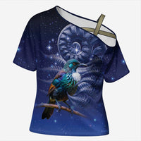 Tui Bird Matariki Galaxy Cross Shoulder Shirt Koru Silver Fern Aotearoa LT9 Female Galaxy - Polynesian Pride