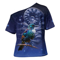 Tui Bird Matariki Galaxy Cross Shoulder Shirt Koru Silver Fern Aotearoa LT9 - Polynesian Pride