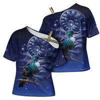 Tui Bird Matariki Galaxy Cross Shoulder Shirt Koru Silver Fern Aotearoa LT9 - Polynesian Pride