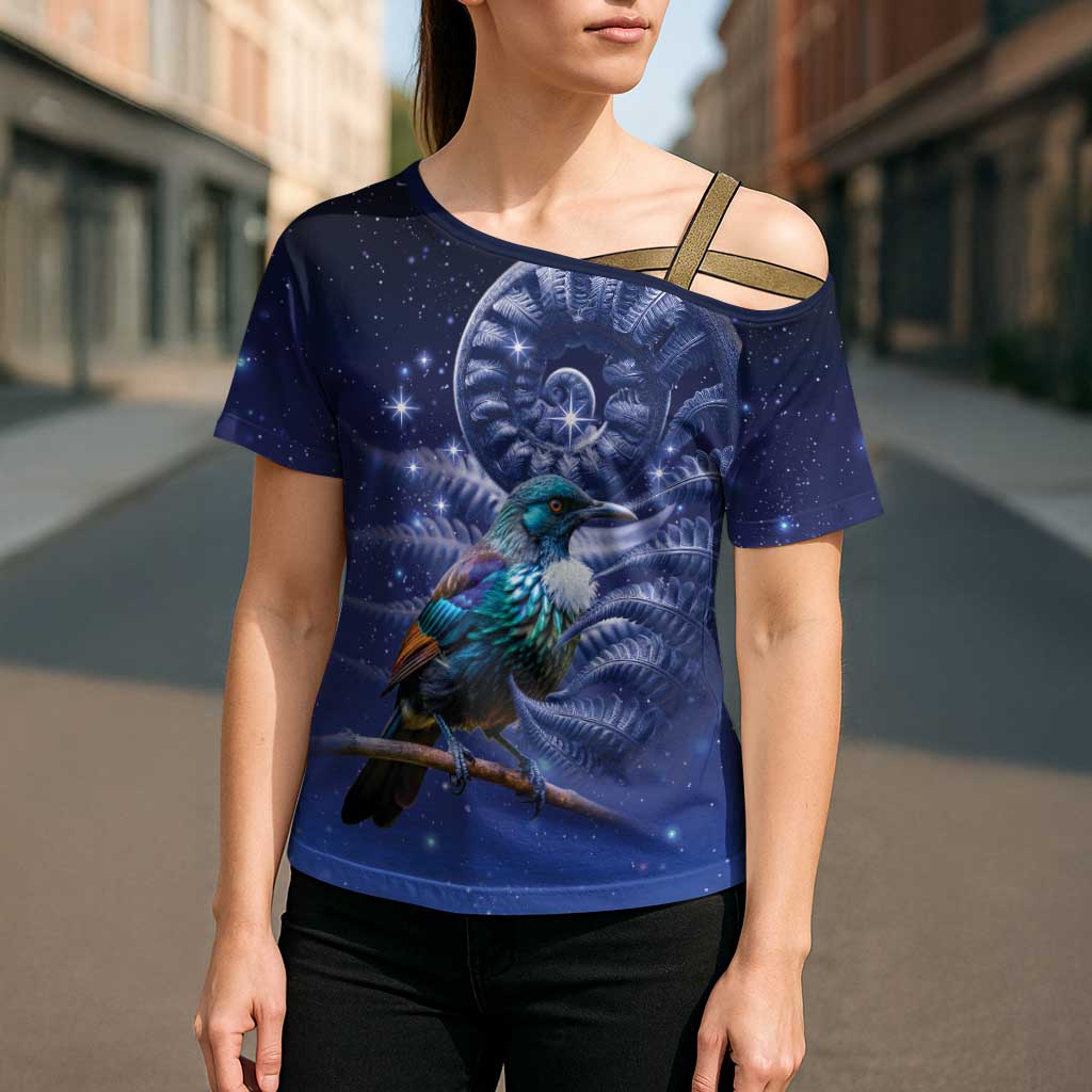 Tui Bird Matariki Galaxy Cross Shoulder Shirt Koru Silver Fern Aotearoa LT9 - Polynesian Pride