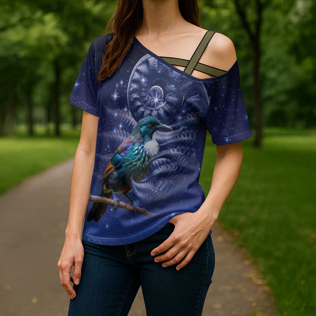 Tui Bird Matariki Galaxy Cross Shoulder Shirt Koru Silver Fern Aotearoa LT9 - Polynesian Pride