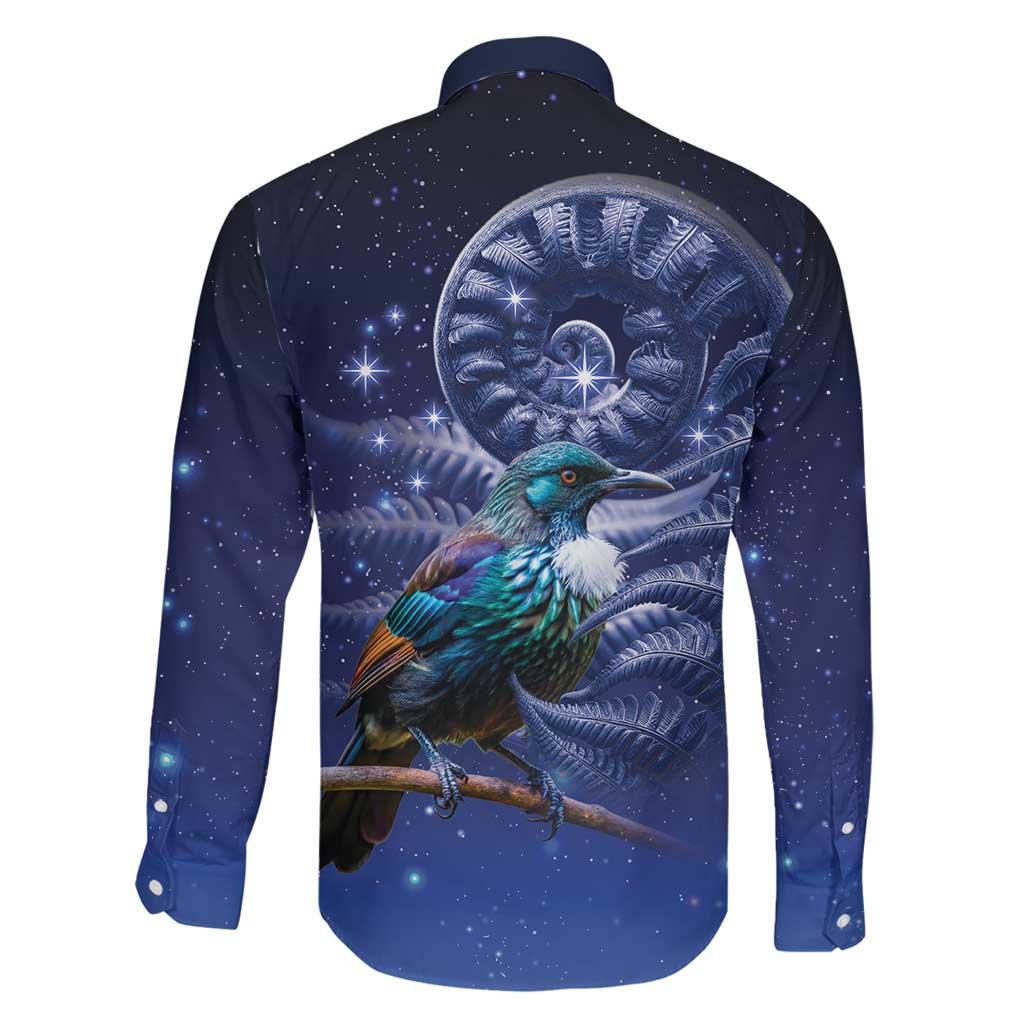 Tui Bird Matariki Galaxy Family Matching Long Sleeve Bodycon Dress and Hawaiian Shirt Koru Silver Fern Aotearoa