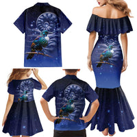 Tui Bird Matariki Galaxy Family Matching Mermaid Dress and Hawaiian Shirt Koru Silver Fern Aotearoa