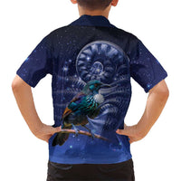 Tui Bird Matariki Galaxy Family Matching Puletasi and Hawaiian Shirt Koru Silver Fern Aotearoa