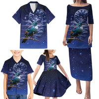 Tui Bird Matariki Galaxy Family Matching Puletasi and Hawaiian Shirt Koru Silver Fern Aotearoa