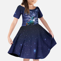 Tui Bird Matariki Galaxy Family Matching Short Sleeve Bodycon Dress and Hawaiian Shirt Koru Silver Fern Aotearoa