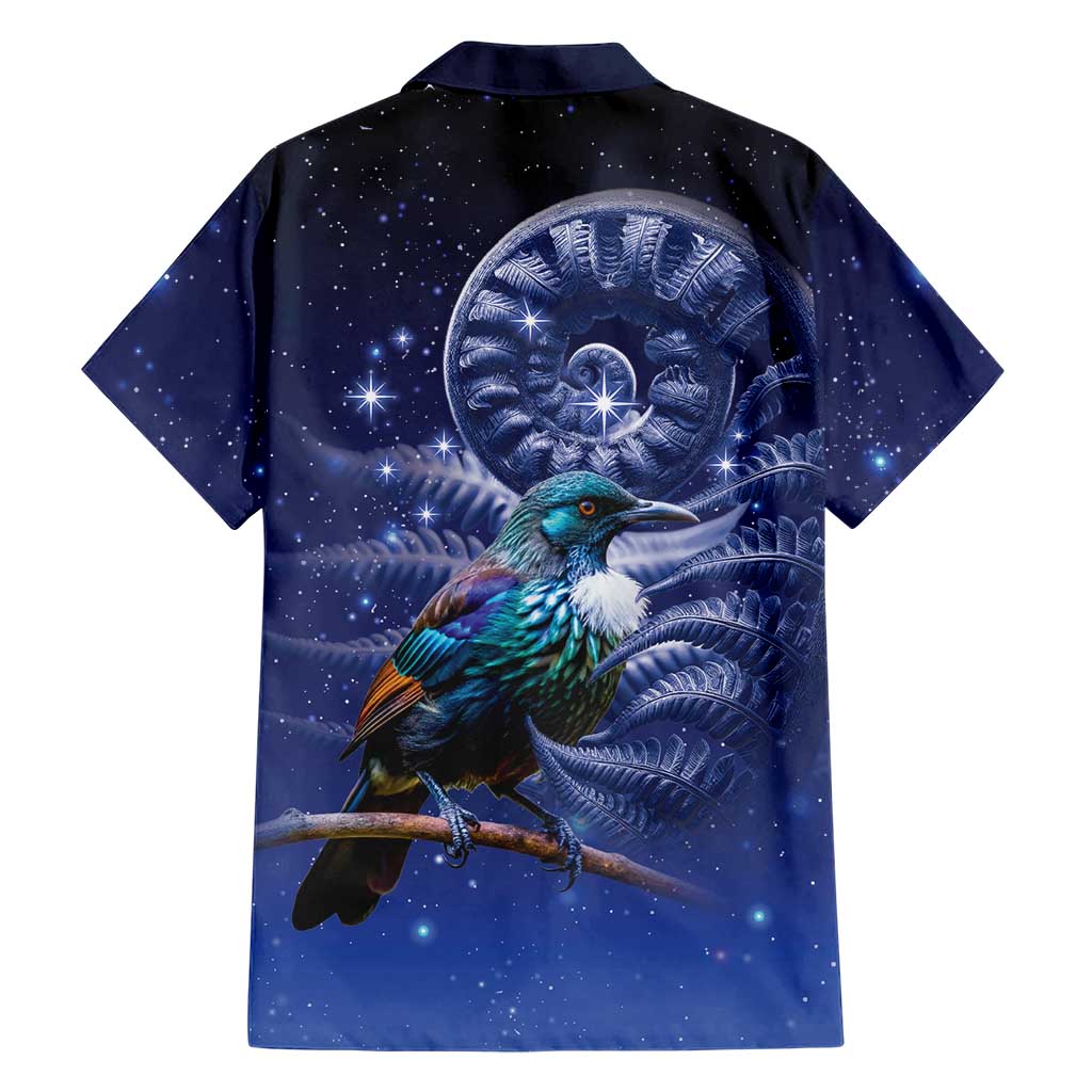 Tui Bird Matariki Galaxy Family Matching Short Sleeve Bodycon Dress and Hawaiian Shirt Koru Silver Fern Aotearoa