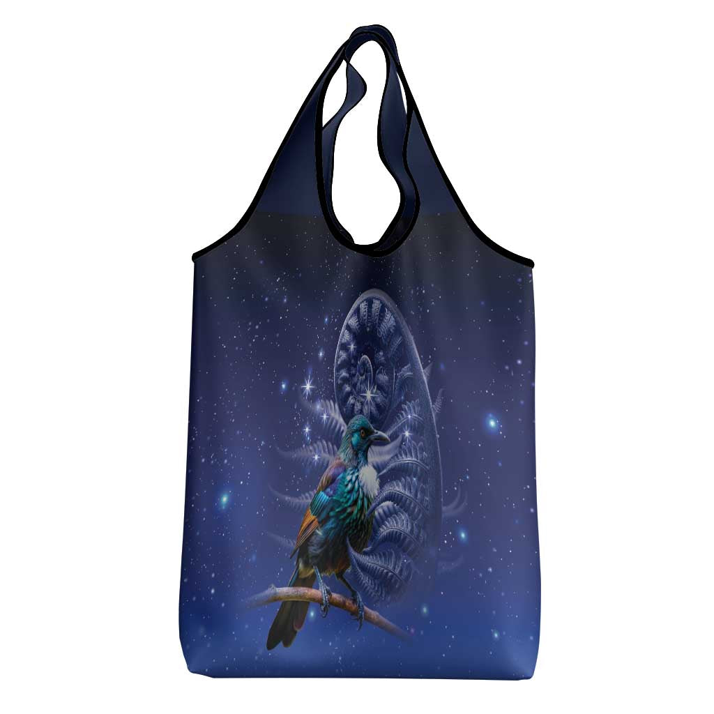 Tui Bird Matariki Galaxy Grocery Bag Koru Silver Fern Aotearoa LT9 - Polynesian Pride