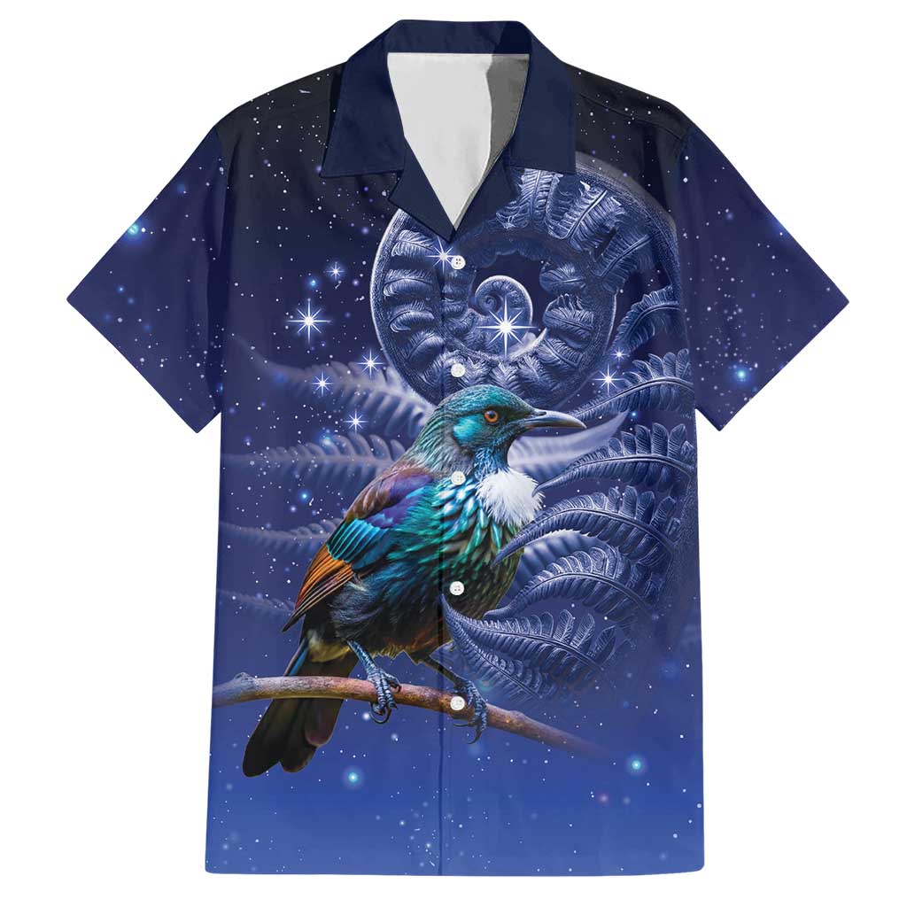 Tui Bird Matariki Galaxy Hawaiian Shirt Koru Silver Fern Aotearoa