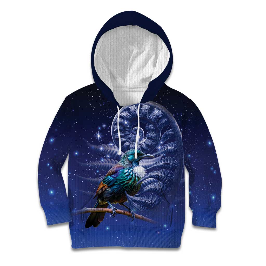 Tui Bird Matariki Galaxy Kid Hoodie Koru Silver Fern Aotearoa LT9 Hoodie Galaxy - Polynesian Pride