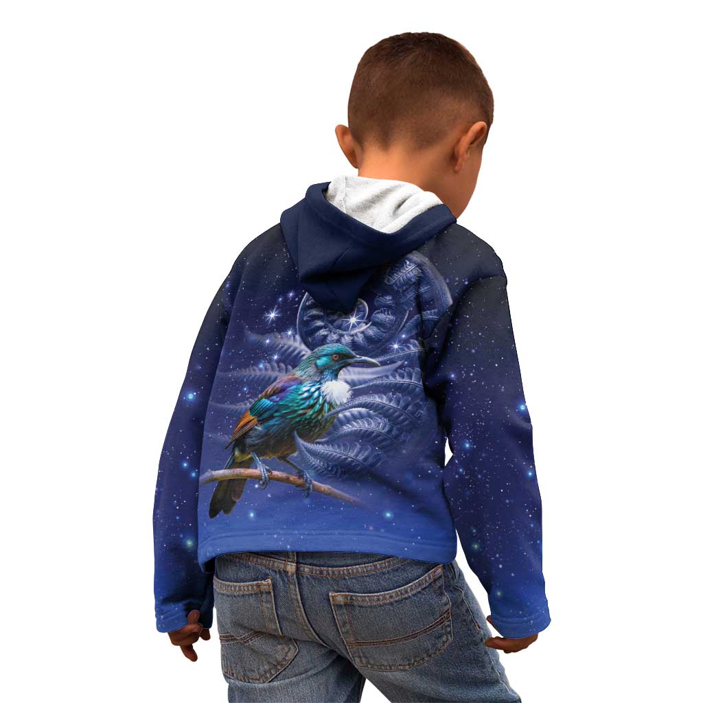 Tui Bird Matariki Galaxy Kid Hoodie Koru Silver Fern Aotearoa LT9 - Polynesian Pride