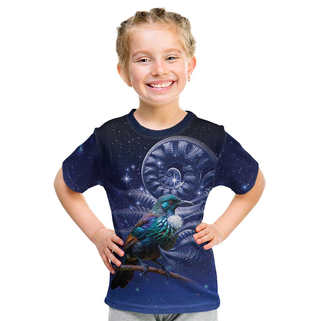 Tui Bird Matariki Galaxy Kid T Shirt Koru Silver Fern Aotearoa LT9 Galaxy - Polynesian Pride