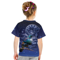 Tui Bird Matariki Galaxy Kid T Shirt Koru Silver Fern Aotearoa LT9 - Polynesian Pride