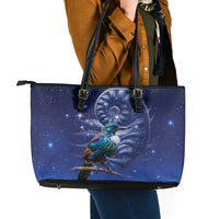 Tui Bird Matariki Galaxy Leather Tote Bag Koru Silver Fern Aotearoa LT9 - Polynesian Pride