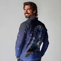 Tui Bird Matariki Galaxy Long Sleeve Polo Shirt Koru Silver Fern Aotearoa
