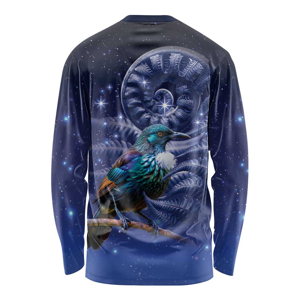 Tui Bird Matariki Galaxy Long Sleeve Shirt Koru Silver Fern Aotearoa LT9 - Polynesian Pride