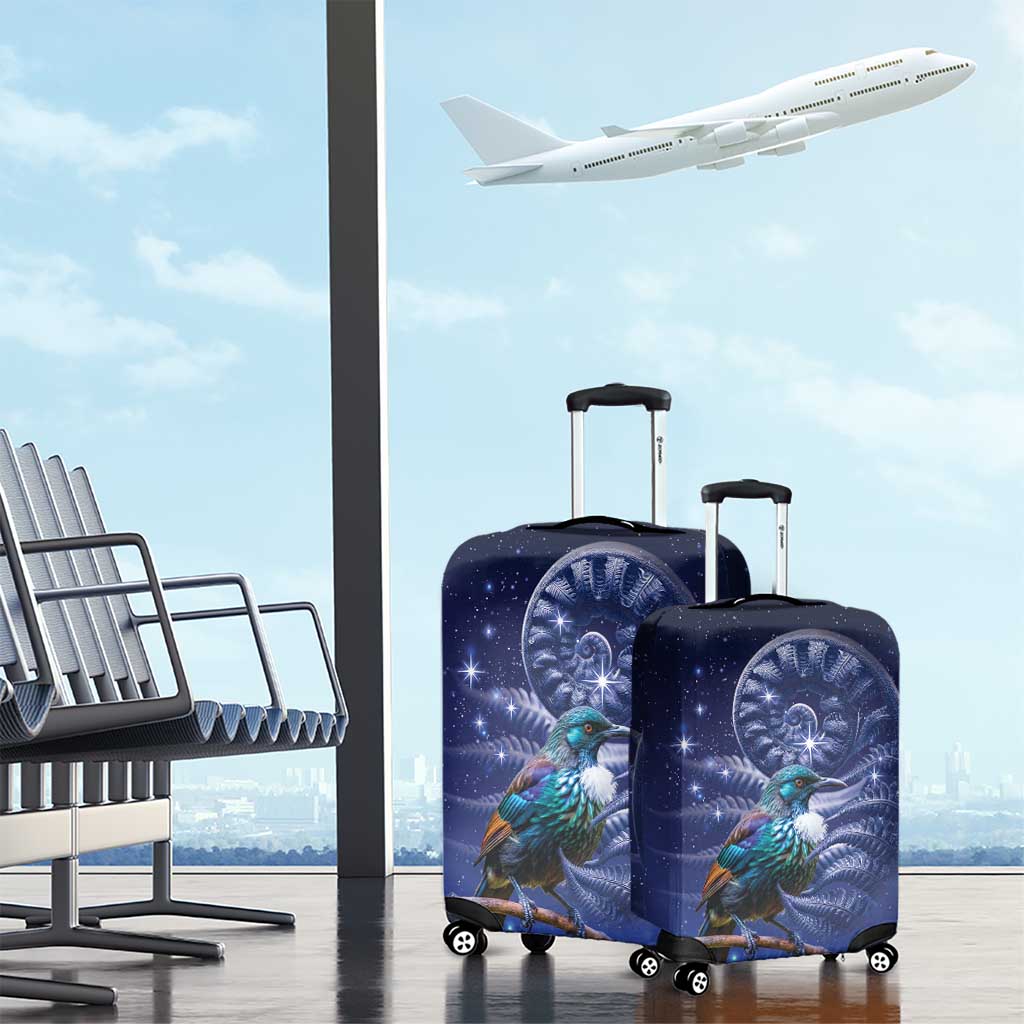 Tui Bird Matariki Galaxy Luggage Cover Koru Silver Fern Aotearoa LT9 - Polynesian Pride