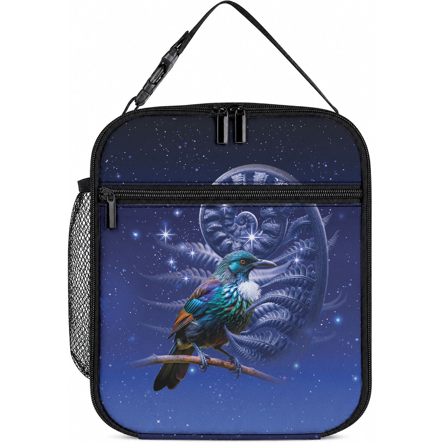 Tui Bird Matariki Galaxy Lunch Bag Koru Silver Fern Aotearoa LT9 10.2 × 8.3 × 4.3 inch Blue - Polynesian Pride