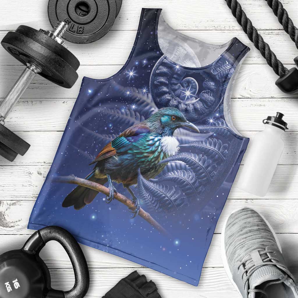 Tui Bird Matariki Galaxy Men Tank Top Koru Silver Fern Aotearoa LT9 - Polynesian Pride