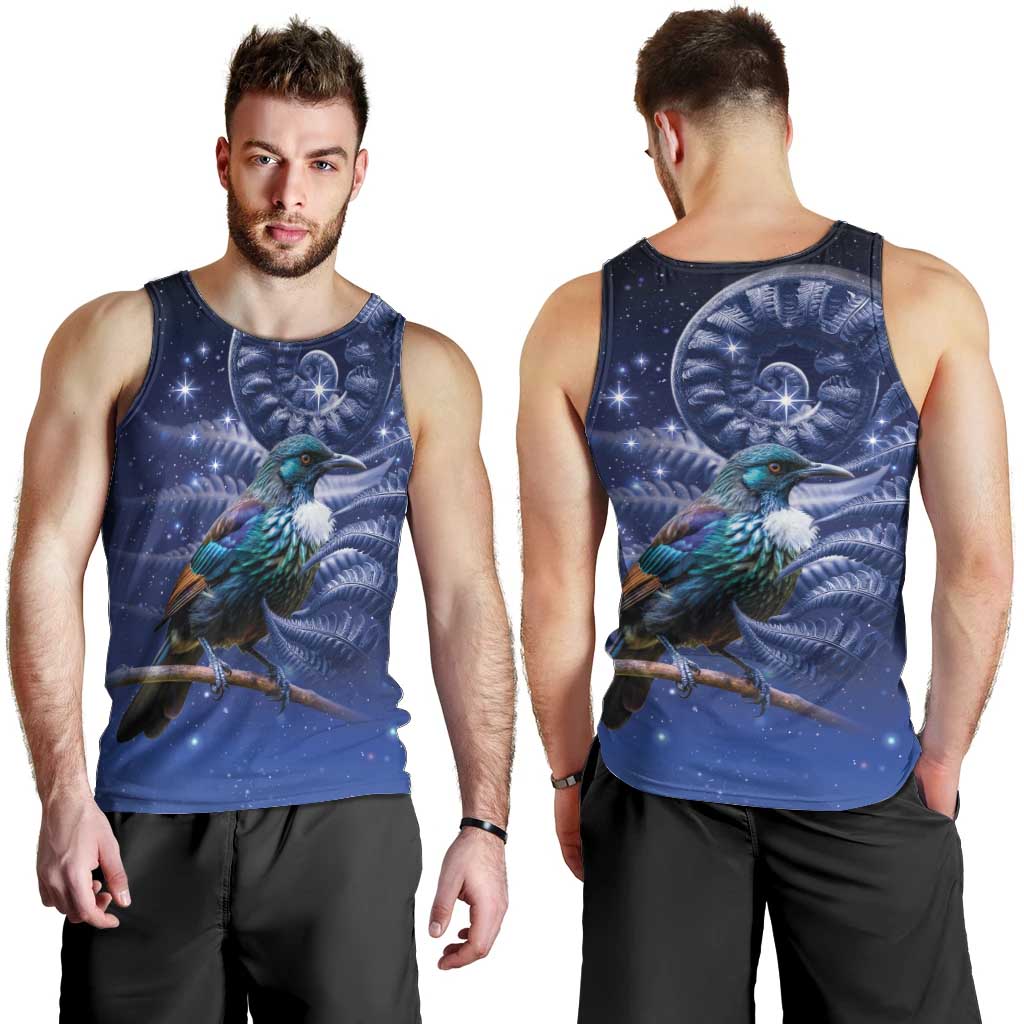 Tui Bird Matariki Galaxy Men Tank Top Koru Silver Fern Aotearoa LT9 - Polynesian Pride