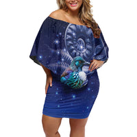 Tui Bird Matariki Galaxy Off Shoulder Short Dress Koru Silver Fern Aotearoa LT9 Women Galaxy - Polynesian Pride
