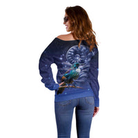 Tui Bird Matariki Galaxy Off Shoulder Sweater Koru Silver Fern Aotearoa LT9 - Polynesian Pride