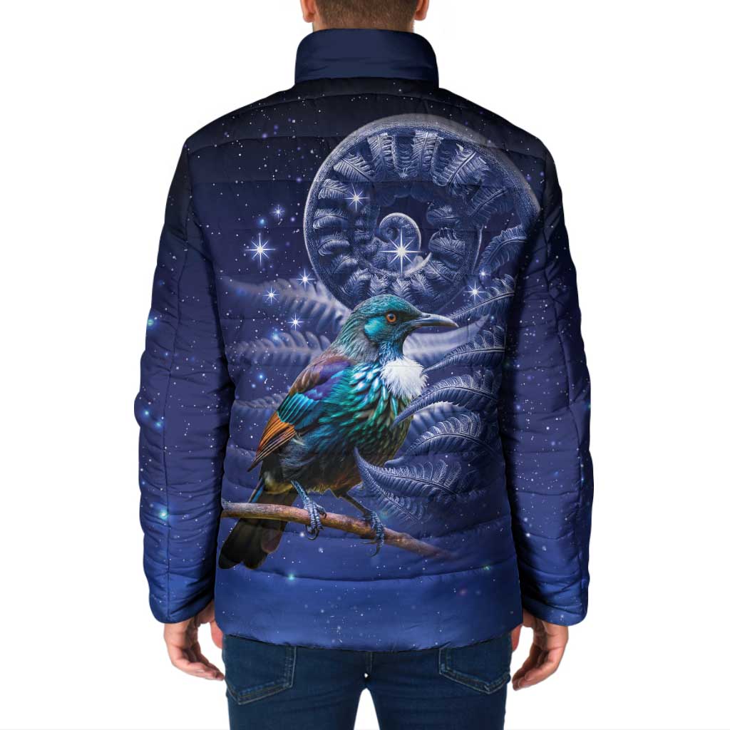 Tui Bird Matariki Galaxy Padded Jacket Koru Silver Fern Aotearoa LT9 - Polynesian Pride