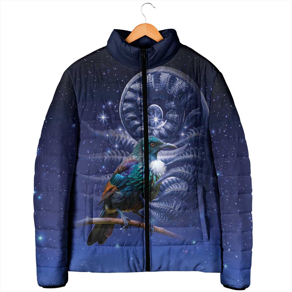 Tui Bird Matariki Galaxy Padded Jacket Koru Silver Fern Aotearoa LT9 - Polynesian Pride