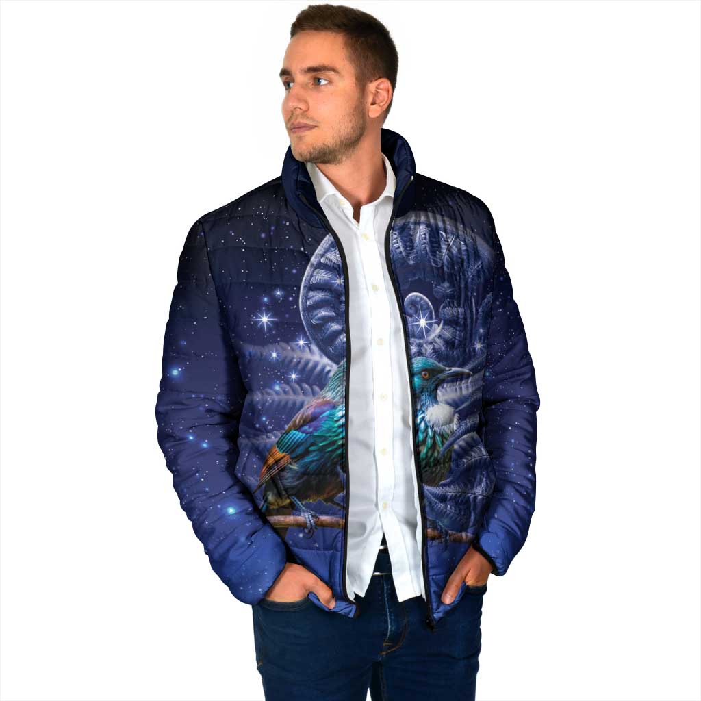 Tui Bird Matariki Galaxy Padded Jacket Koru Silver Fern Aotearoa LT9 - Polynesian Pride