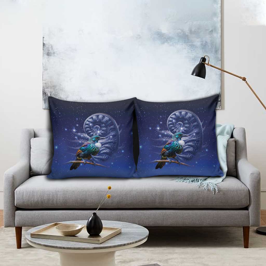 Tui Bird Matariki Galaxy Pillow Cover Koru Silver Fern Aotearoa LT9 - Polynesian Pride