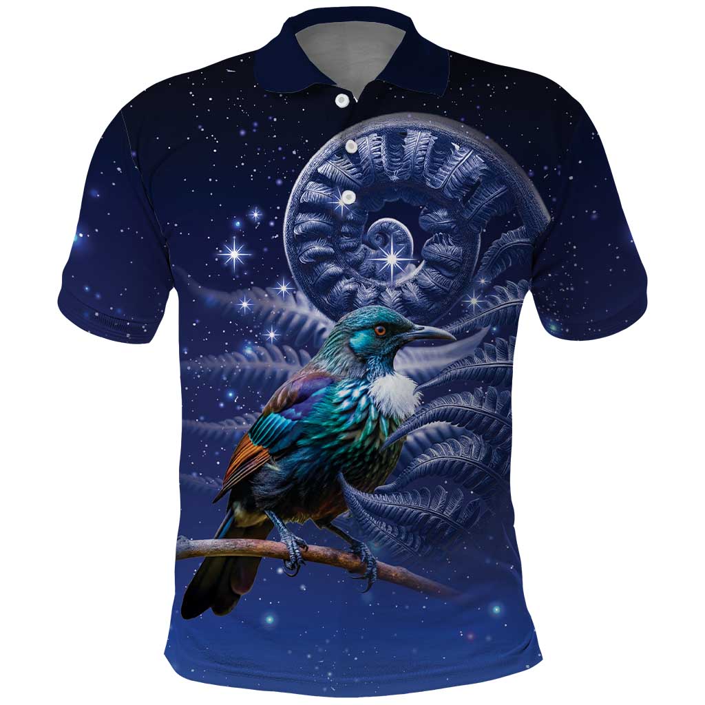 Tui Bird Matariki Galaxy Polo Shirt Koru Silver Fern Aotearoa LT9 Galaxy - Polynesian Pride